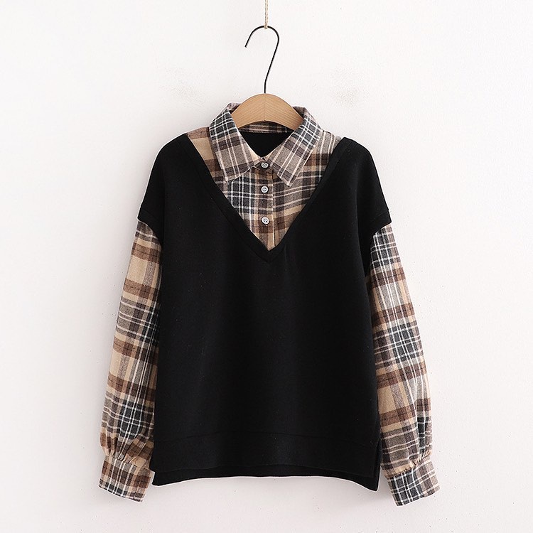 BEFAST - ZRX OOTD Kemeja SHASA / WAFEL TOP FLANEL BLOUSE / Kemeja Rompi Lengan Panjang / Fashion Wanita Casual / OOTD Remaja Wanita Ala Korean Style / Terlaris / Trendy / Terbaru 2022 / Kemeja Combinasi Kekinian Remaja ABG