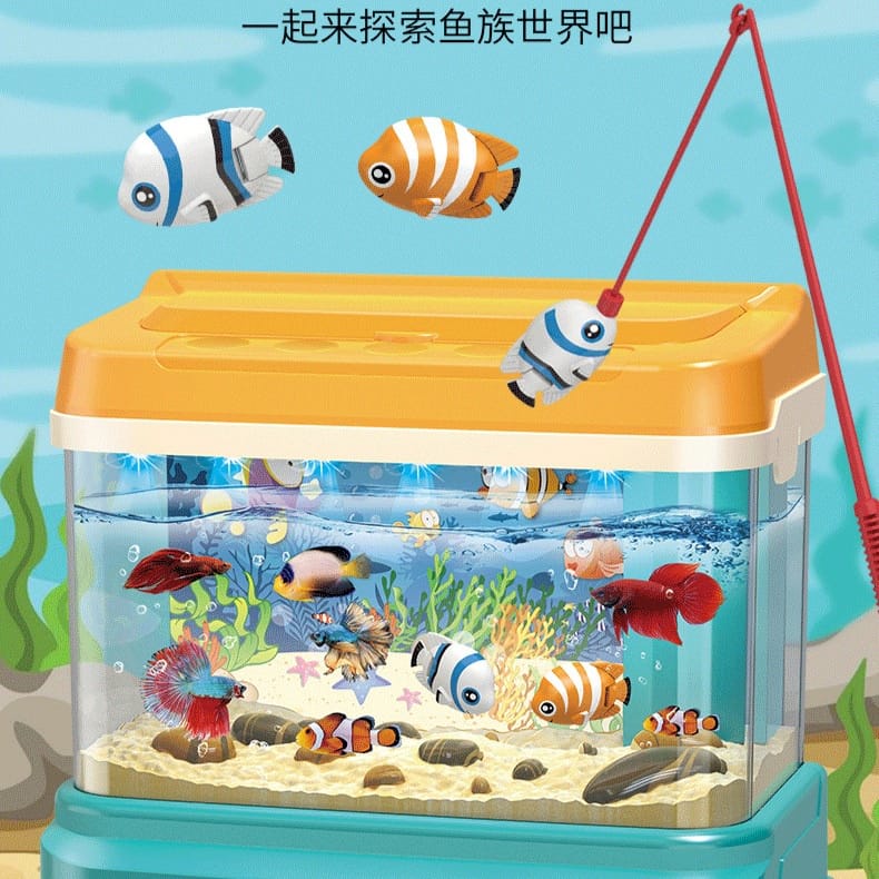 Aquarium fun interaction mainan pelihara ikan hewan laut fishing game set magnet box