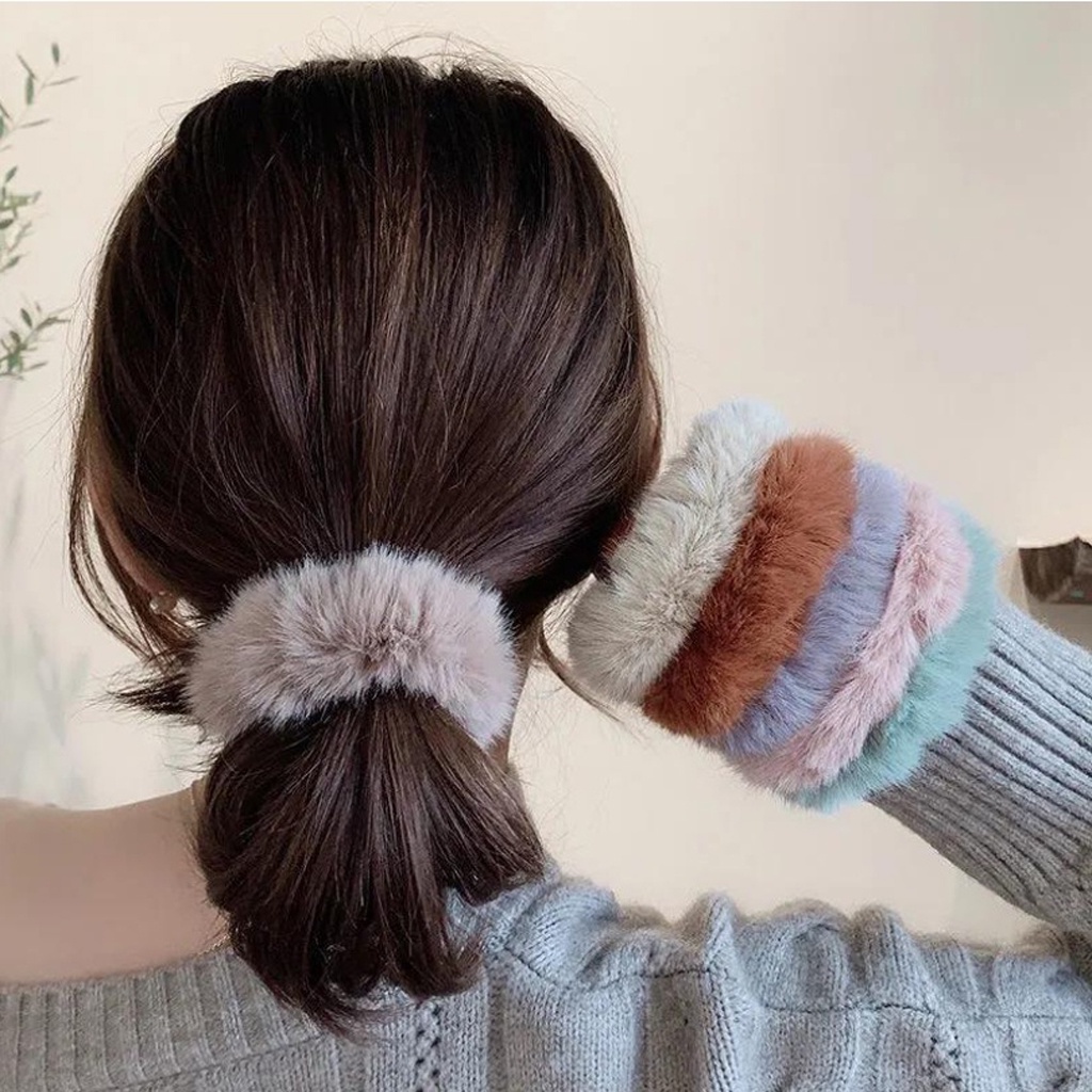 INFY - Ikat Rambut Scrunchie Ikat Rambut Korea Scrunchie Ikat Rambut Anak Rabbit Hair Bulu Halus Hair Band Scrunchie Korea Aesthetic R691 R692 R693