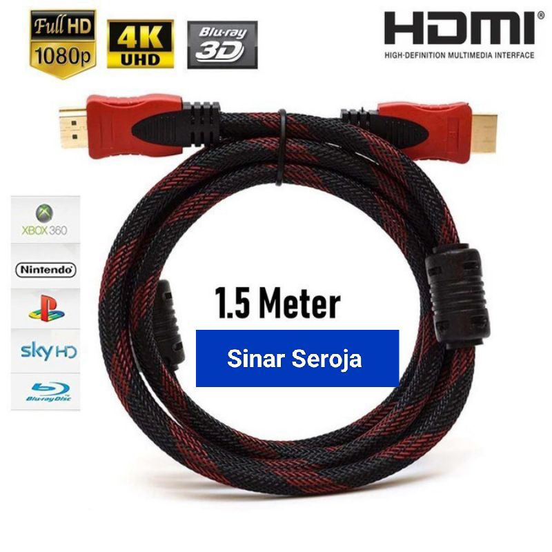 Kabel HDMI TV to HDMI 1.5M 1080P V1.4 3D HQ / Cable 1.5 meter High Quality / High Speed Bagus