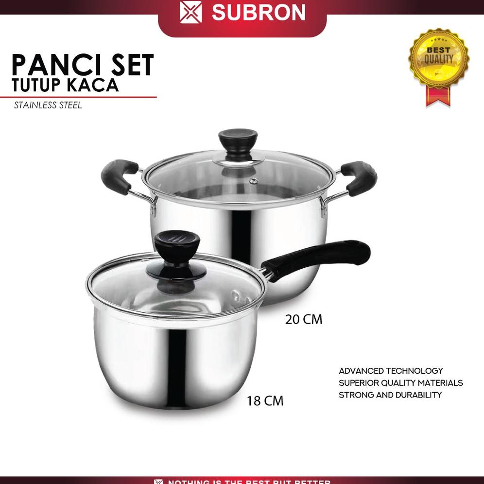 Subron Panci Susu 18Cm + Panci Sup 20Cm Set Panci Stainless Tutup Kaca . , ..