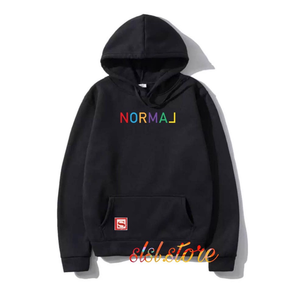 Sweater Hoodie Pria Wanita Warna Hitam Pekat Tulisan NORMAL Original Distro Hodie Cowo Cewe Premium Brand Bandung