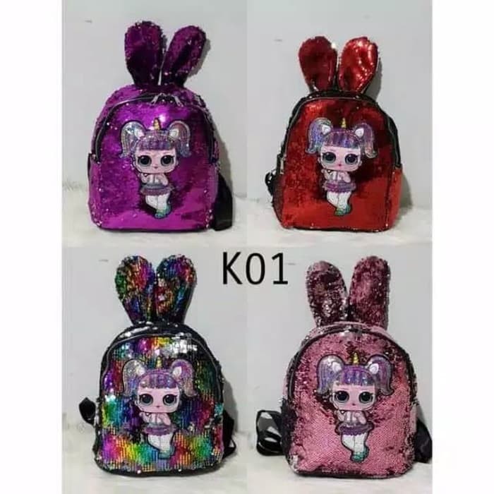 TAS LOL SEQUIN BESAR LED LAMPU USAP - RANSEL ANAK CEWEK IMPORT BESAR