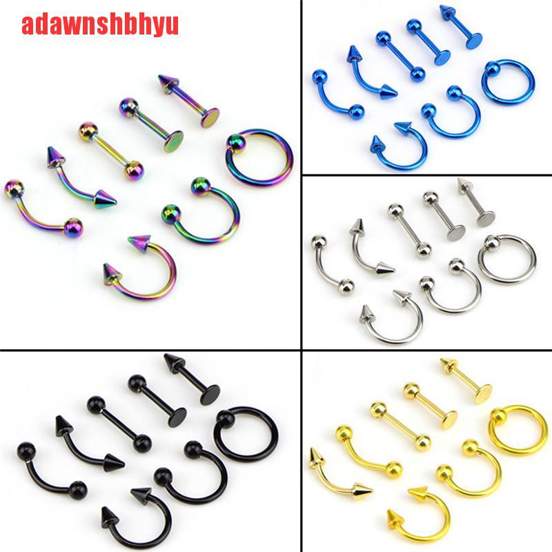 8 Pcs Perhiasan Tindik Telinga Alis Bahan Stainless Steel 16G