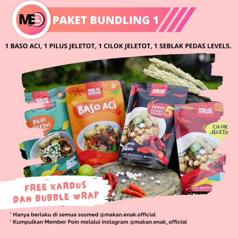 

PAKET BUNDLING 1 (1 BASO ACI, 1 PILUS JELETOT, 1 SEBLAK PEDAS LEVEL 5, 1 CILOK JELETOT)