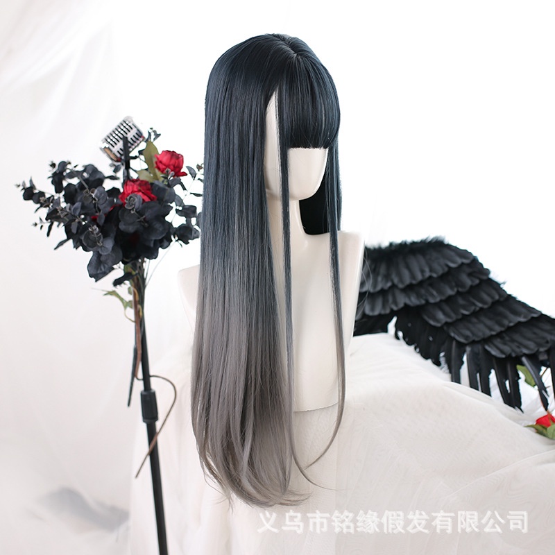 LOL-16 wig rambut palsu wanita gradasi blach ash gray kpop lolita cosplay daily