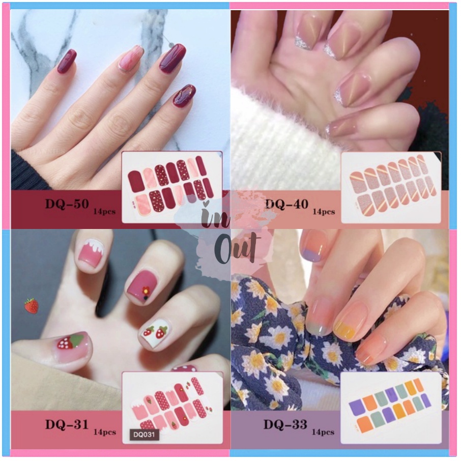 PREMIUM STICKER Nail Art Sticker Kuku 14 pcs Nail Art premium / Stiker kuku tempelan warna kuku tangan Manicure Pedicure KU030