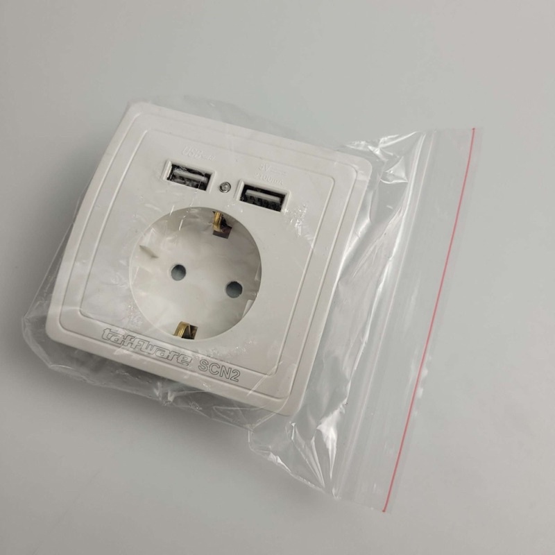 Taffware Stop Kontak Dinding EU Plug dengan 2 USB Port - SCN2 - White