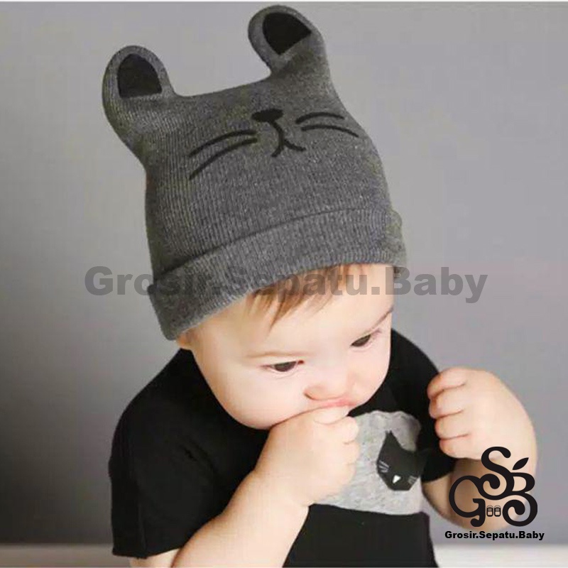 kupluk bayi topi bayi  newborn model telinga kucing lucu usia 3bulan-2tahun