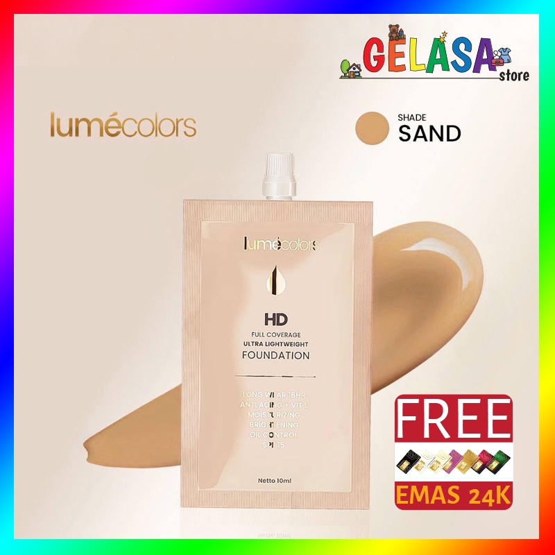 (Free Emas)  Lumecolors HD Full Coverage Ultra Lightweight Foundation Sachet 10ml warna SAND