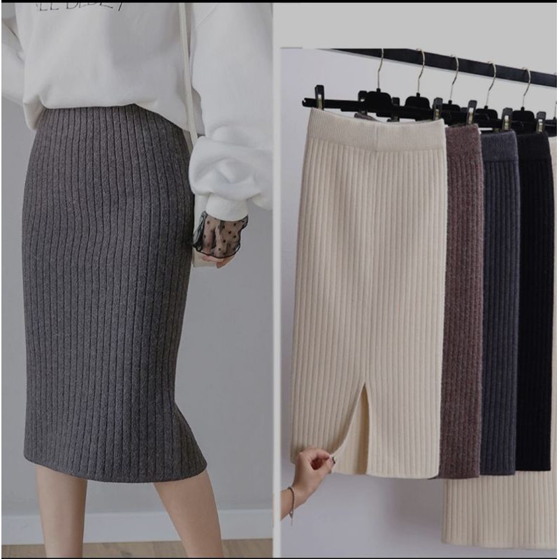 ROK RAJUT RIB PREMIUM / ROK RAJUT KOREAN STYLE / midi skirt