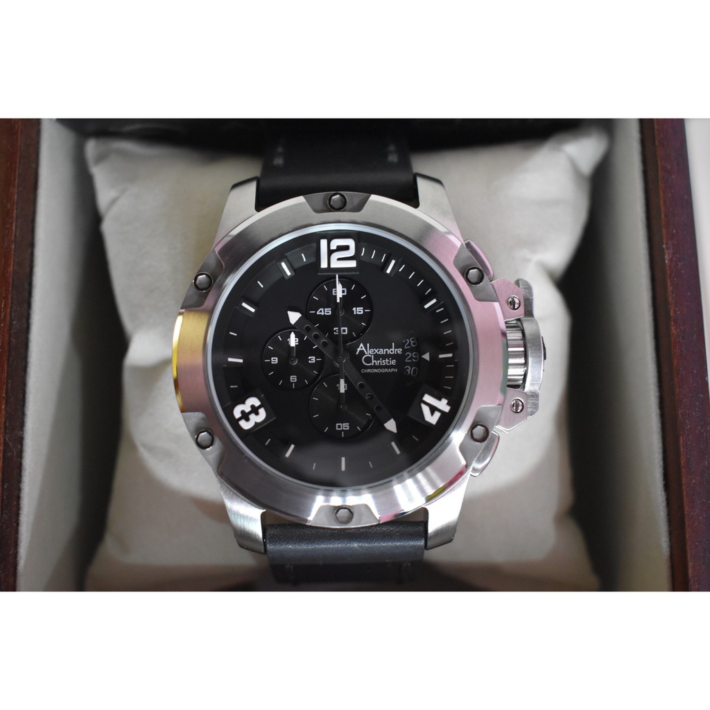 Jam Tangan Alexandre Christie Cowok Pria AC 6295 MC AC6295 Original Silver Black Leather