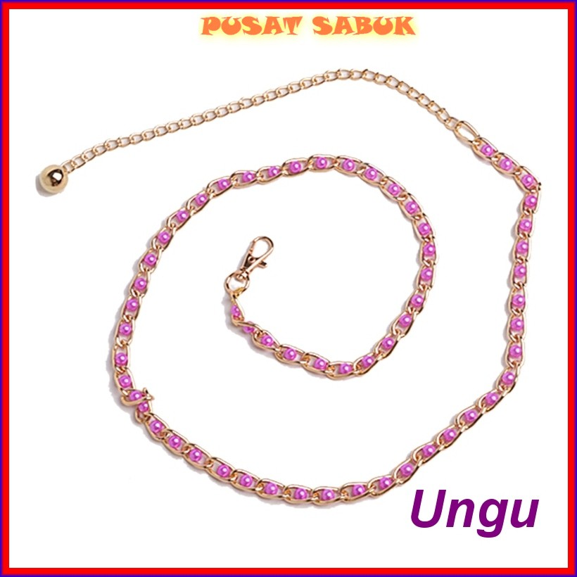 Belt Gesper Rantai Sabuk Ikat Pinggang Rante Wanita Gaun Cewek Gaun Mutiara Ring Fashion daun Murah