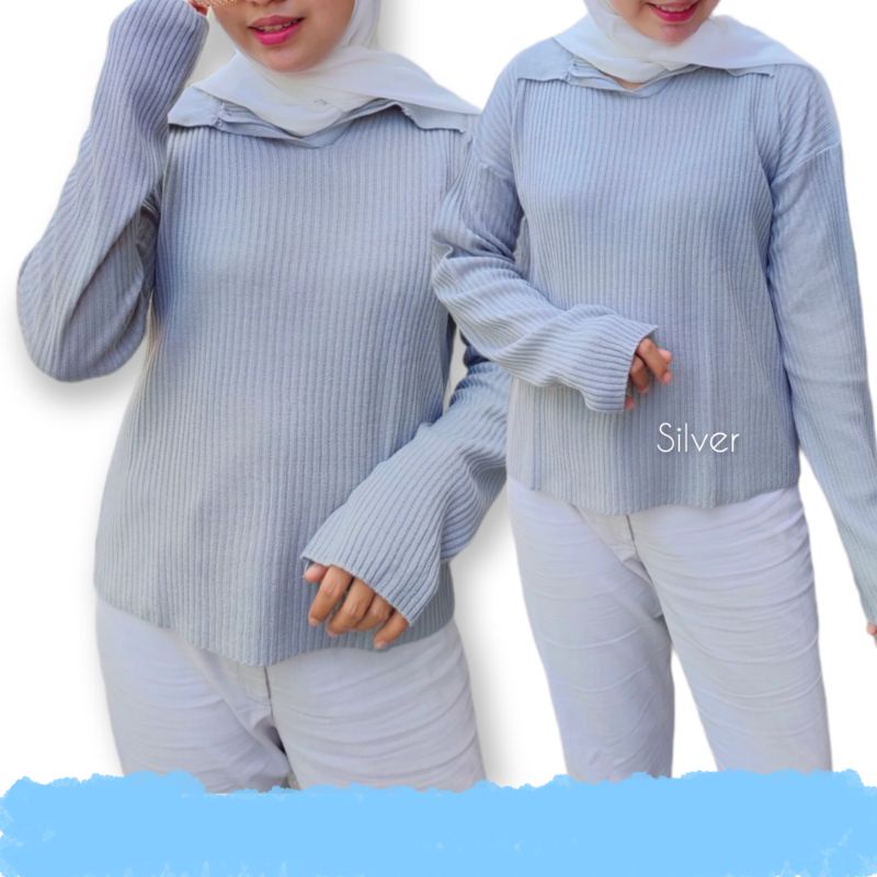 Aeris Crop Blouse Knit Sweater Kra Polo Rajut