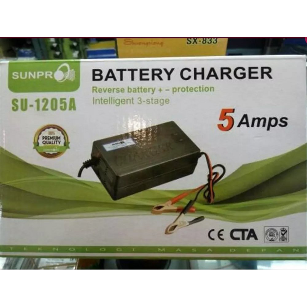Charger Aki Sunpro Otomatis 5A 12V Cas Aki Motor Mobil Otomatis