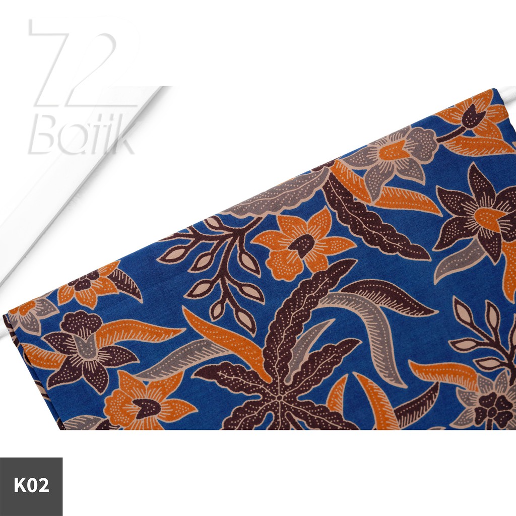 KAIN BATIK PREMIUM Bahan Katun Motif Kembang Setaman Warna Biru Orange 724031 Cap 72 Jarik Jarit Samping Kebat Panjang Batik Katun Modern Premium Bahan Seragam Batik Pernikahan Kantor Keluarga Murah Kamen Jadi Batik Bali Lembaran