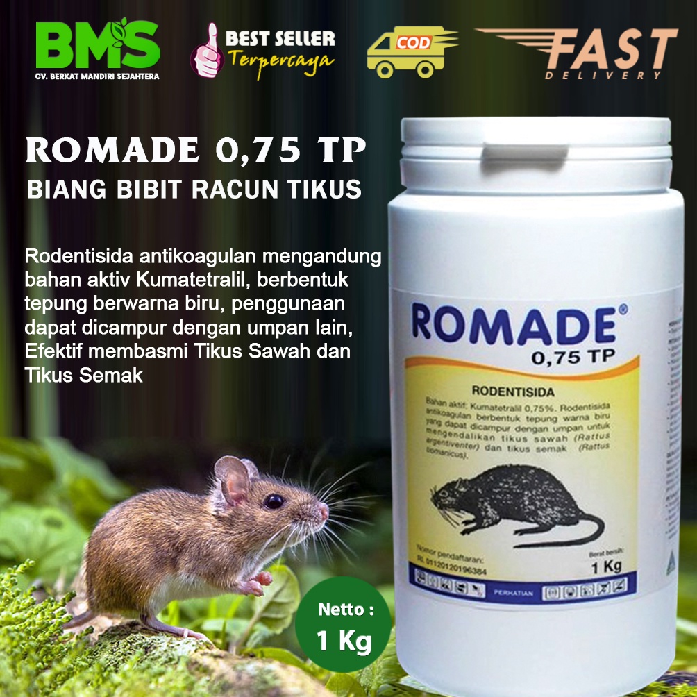 ROMADE 0,75 TP Pembasmi Hama Tikus Dalam Bentuk Tepung Biru