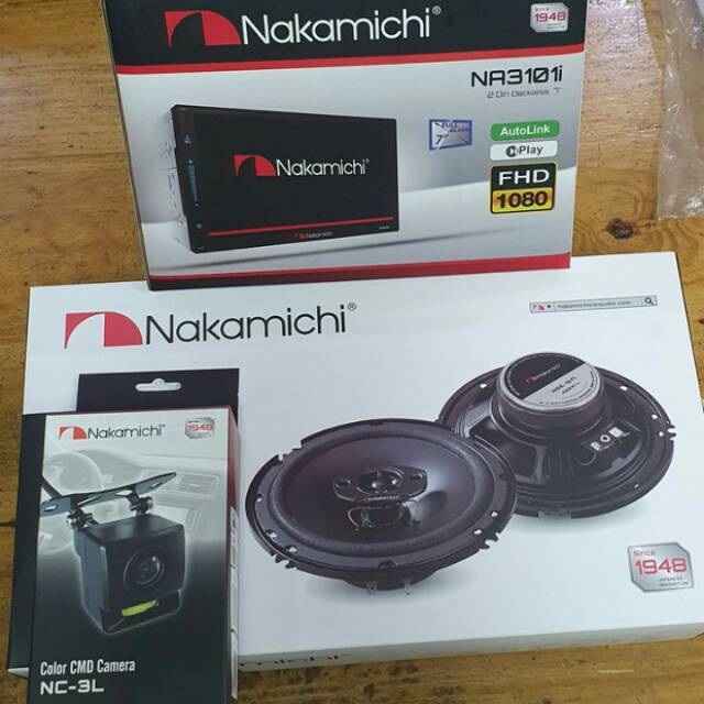 Paket HU nakamichi dekless+kamera dan speker nakamichi