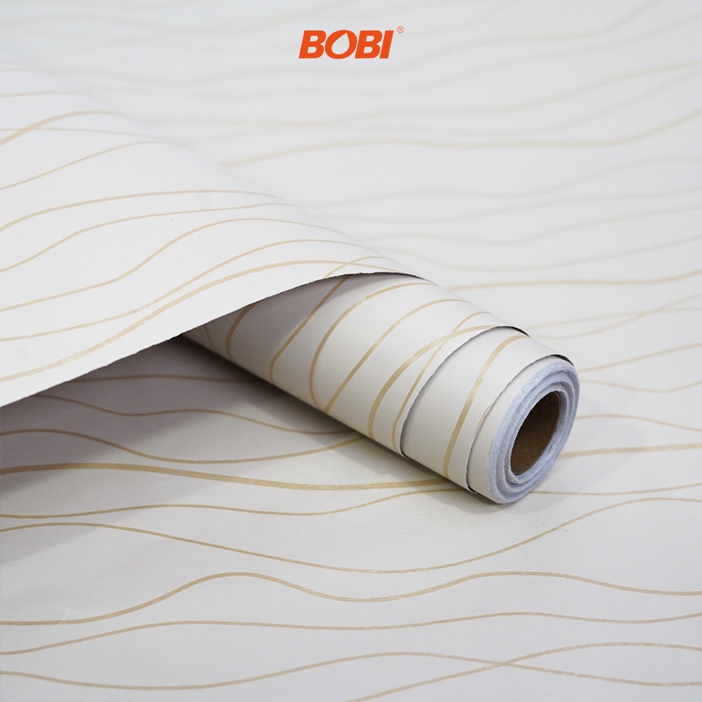 Wallpaper Sticker Garis Gelombang Cream 5184 / Wallpaper New Uk. 9mx45cm BOBI