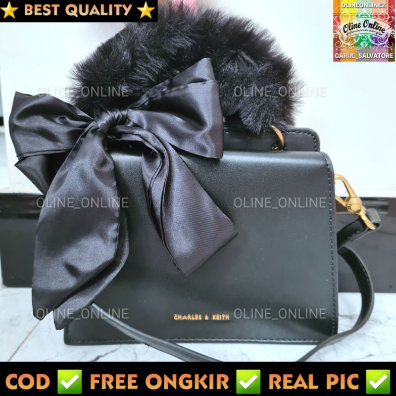 Tas giftset fur handle bulu bulu pesta casual two compartment dengan tali panjang long strap bag gb gs with box kado hadiah mewah wanita pacar jinjing top handle ck cnk c&amp;k