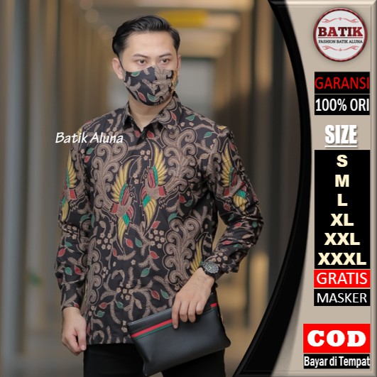 Baju Batik Pria Lengan Panjang Premium Kemeja Batik Pria Slimfit Furing Terbau BATIK ALUNA ASD-064