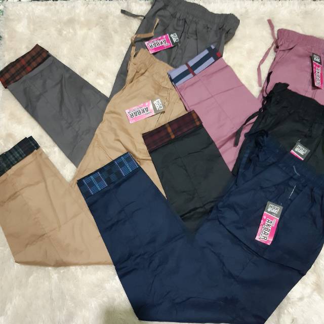  BAGGY  PANTS  KOMBINASI KATUN  STREACH CELANA  WANITA POLOS 