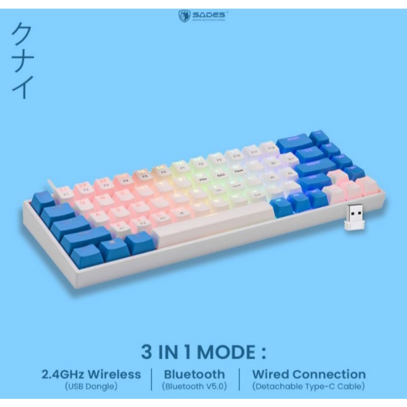 keyboard gaming Sades Kunai SK868 Gateron Hotswap 3in1 Wireless Mechanical Keyboard Triple Connection