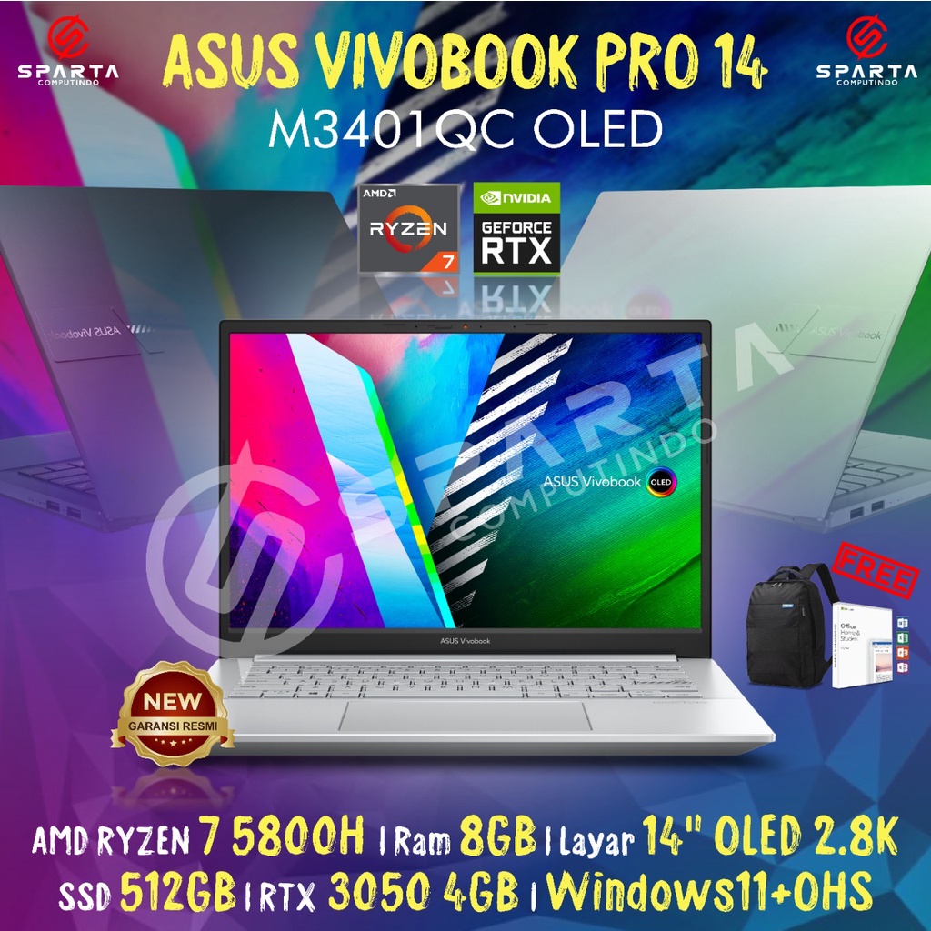 Laptop Asus Vivobook Pro 14 M3401QC AMD Ryzen 7-5800H 8GB 512GB SSD RTX 3050 14&quot; OLED 2.8K