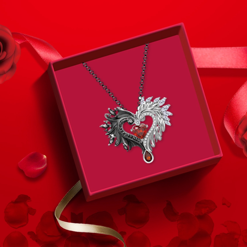 Kalung Dengan Liontin Bentuk Hati Dan Sayap Malaikat Bahan Stainless Steel Untuk Pasangan Hers