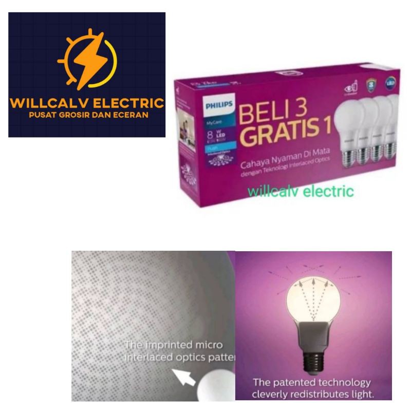 LAMPU LED PHILIPS PAKET ISI 4 PC 8W 8WATT 8 WATT - LAMPU LED PHILIPS MULTIPACKS 8W 8WATT 8 WATT