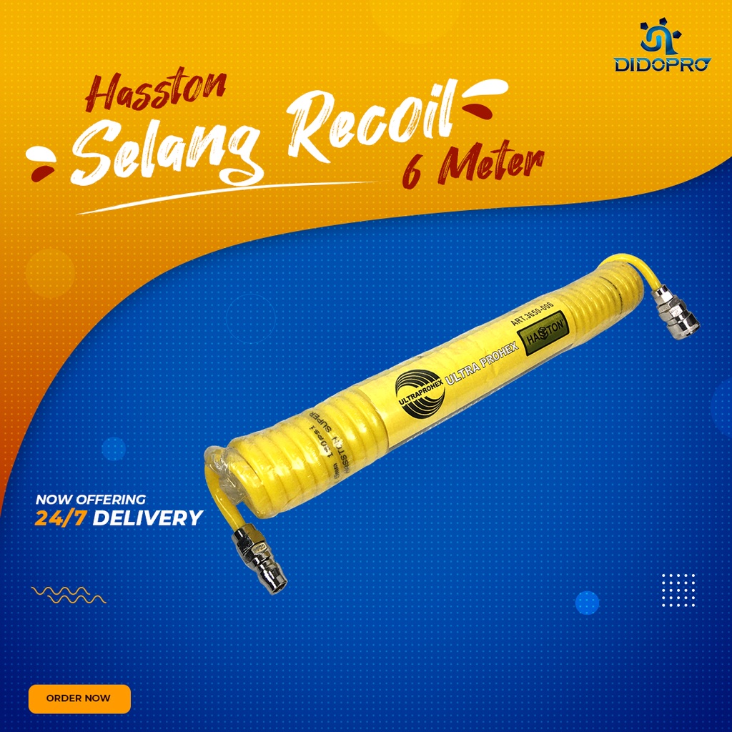 HASSTON Recoil Hose 6 Meter Kuning With Spring / Selang Sepiral / Selang Kompresor