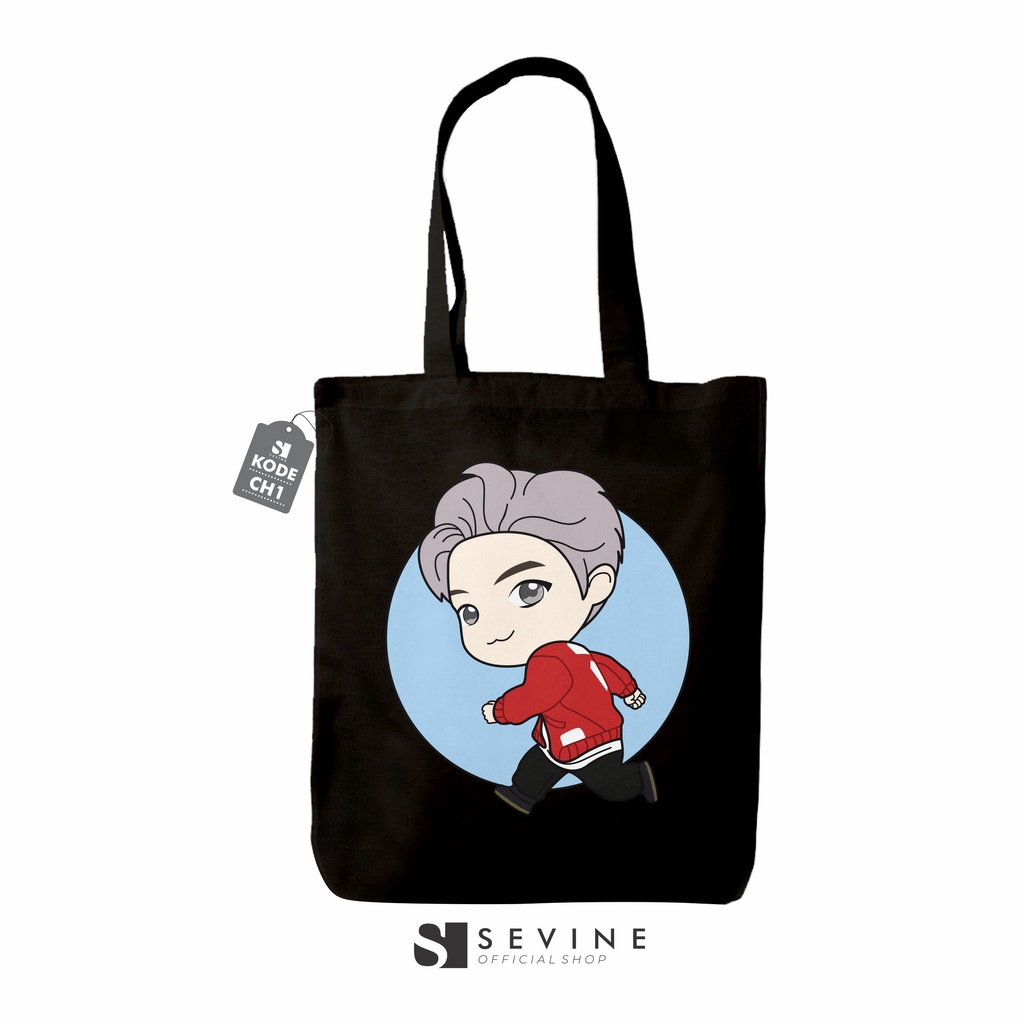 Sevine Tas Wanita Tote bag Resleting Totebag Korean Style Black Series Cartoon - CH1