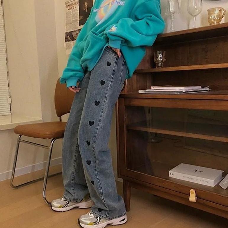 BIG PROMO HIGHWAIST KULOT JEANS J 18 MOTIF LOVE/ CELANA WANITA KOREAN STYLE/VINTAGE/KLT LIPAT LOVE $