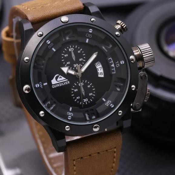 ZI6 Jam tangan Quick silver tali kulit fashion cowo DT ❤️