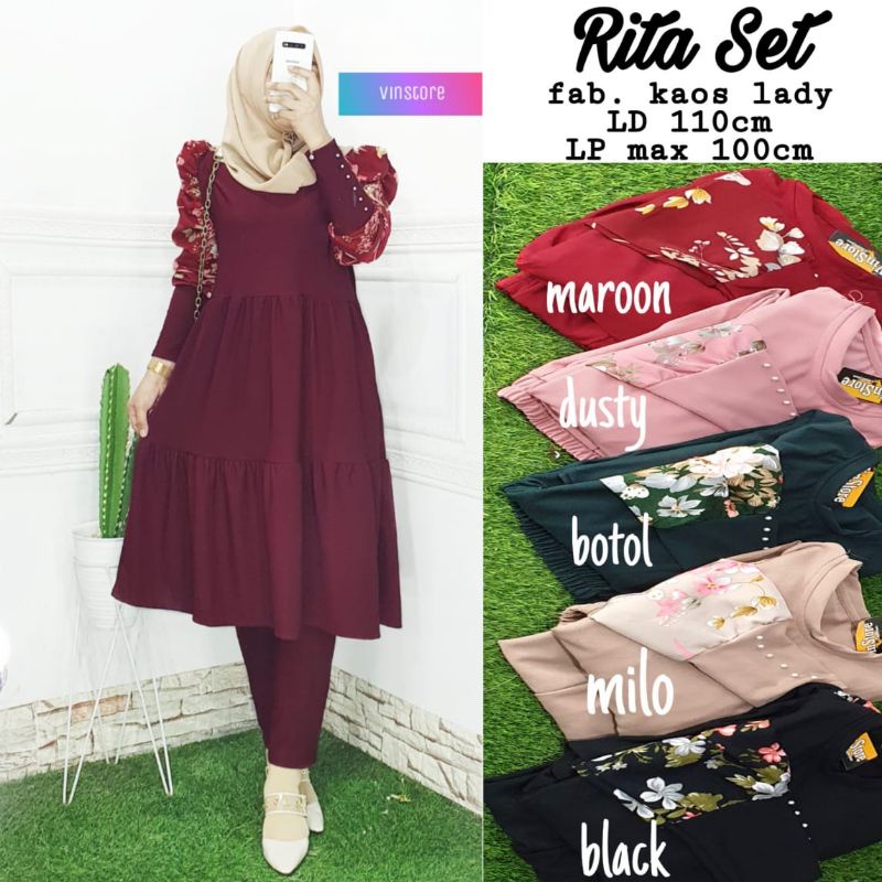 Rita set bahan kaos lady import by Vin store