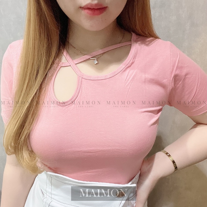 X Cut Out Short Sleeve Top | Atasan Wanita Korean Fashion | Maimon Grosir