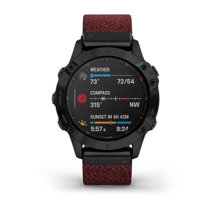 Garmin Watch Fenix 6 Black DLC with Heathered Red Nylon Band - Garansi Resmi Tam 2 Tahun