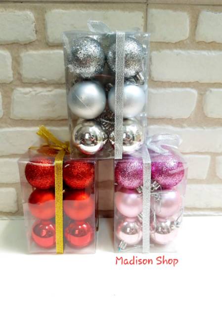 Bola Natal Murah 3 cm 4 cm 5 cm 6 cm Hiasan Parcel Natal Pohon Natal Murah Bola Gliter Natal