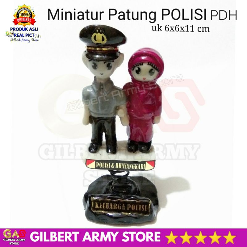 GILBERT ARMY STORE Miniatur Patung Polisi Polri  Bhayangkari PDU PDH Lengan Panjang Pendek Pajangan Dashboard Mobil Unik Lucu Kado Pernikahan Cendramata Hiasan Lemari Terbaru Grosir Murah