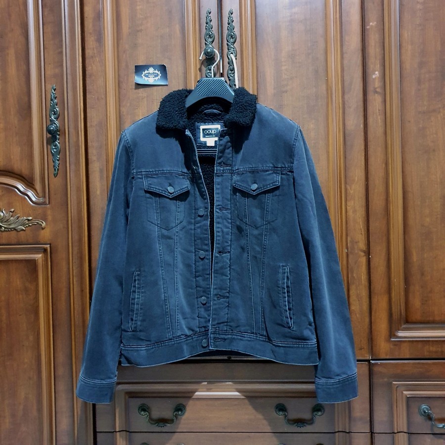 BNWOT - Coup OLD NAVY Dark Grey Denim Jeans Sherpa Jacket Jaket pria ORIGINAL AUTHENTIC