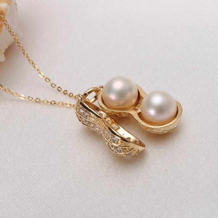 AZ007  【Barang spot 】 Stylish Kalung Berlian Mutiara Liontin Bentuk Kacang Perhiasan Necklace Wanita