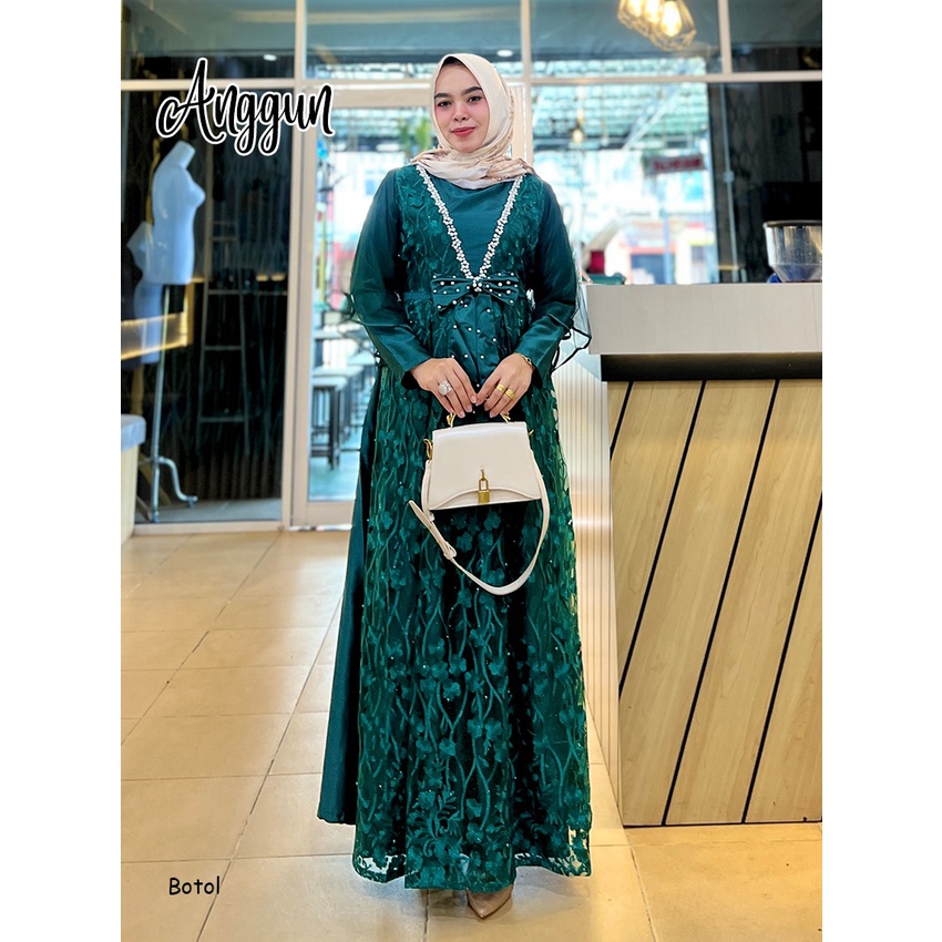 Anggun Gamis pesta mewah brukat tile muslimah bridemaids baju kondangan gaun pesta wisuda gaun walimatul