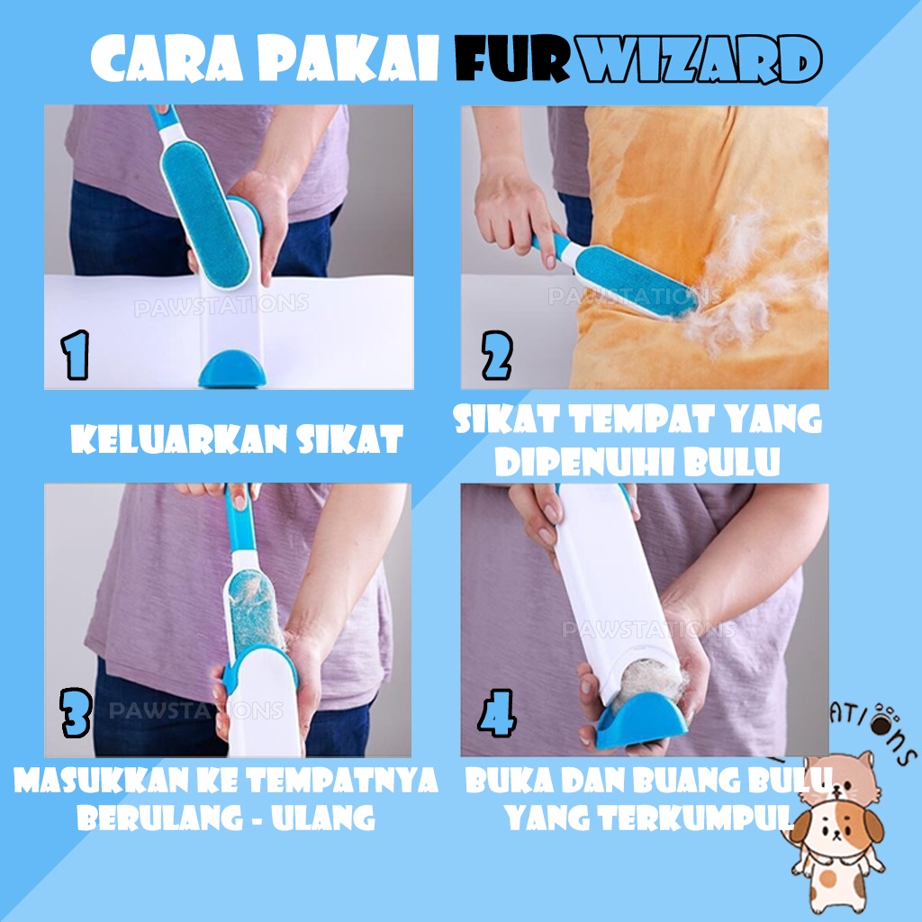 2 in 1 Sikat Pembersih Bulu Kucing / Anjing Furwizard Pet Hair Remover / Alat Pembersih Bulu Kucing &amp; Anjing