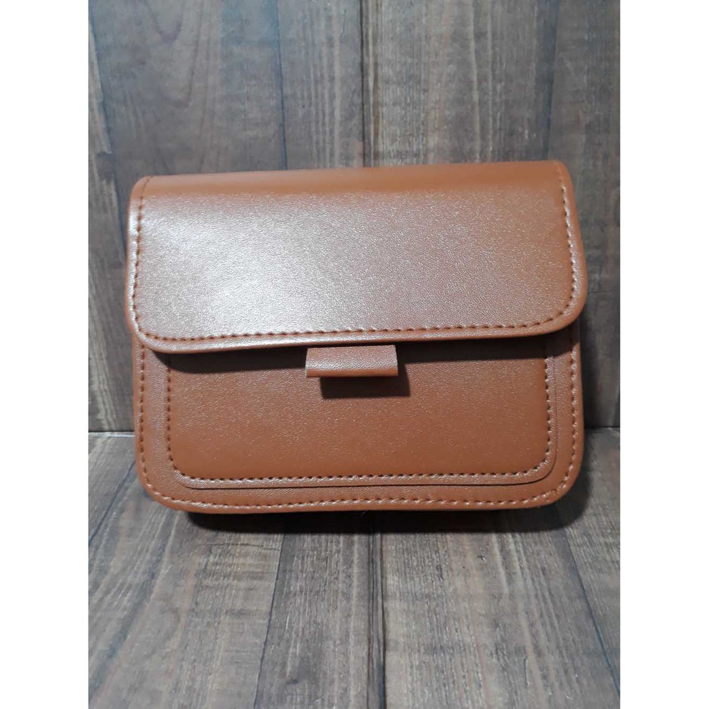 Tas Selempang Wanita Casual Square PU Leather Women Sling Bag - khaki