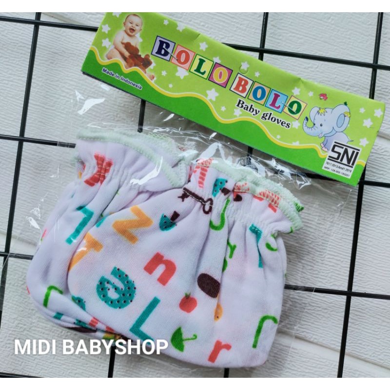 1 Set Sarung Tangan dan Kaki Bayi Motif Alphabet Bolo Bolo SNI