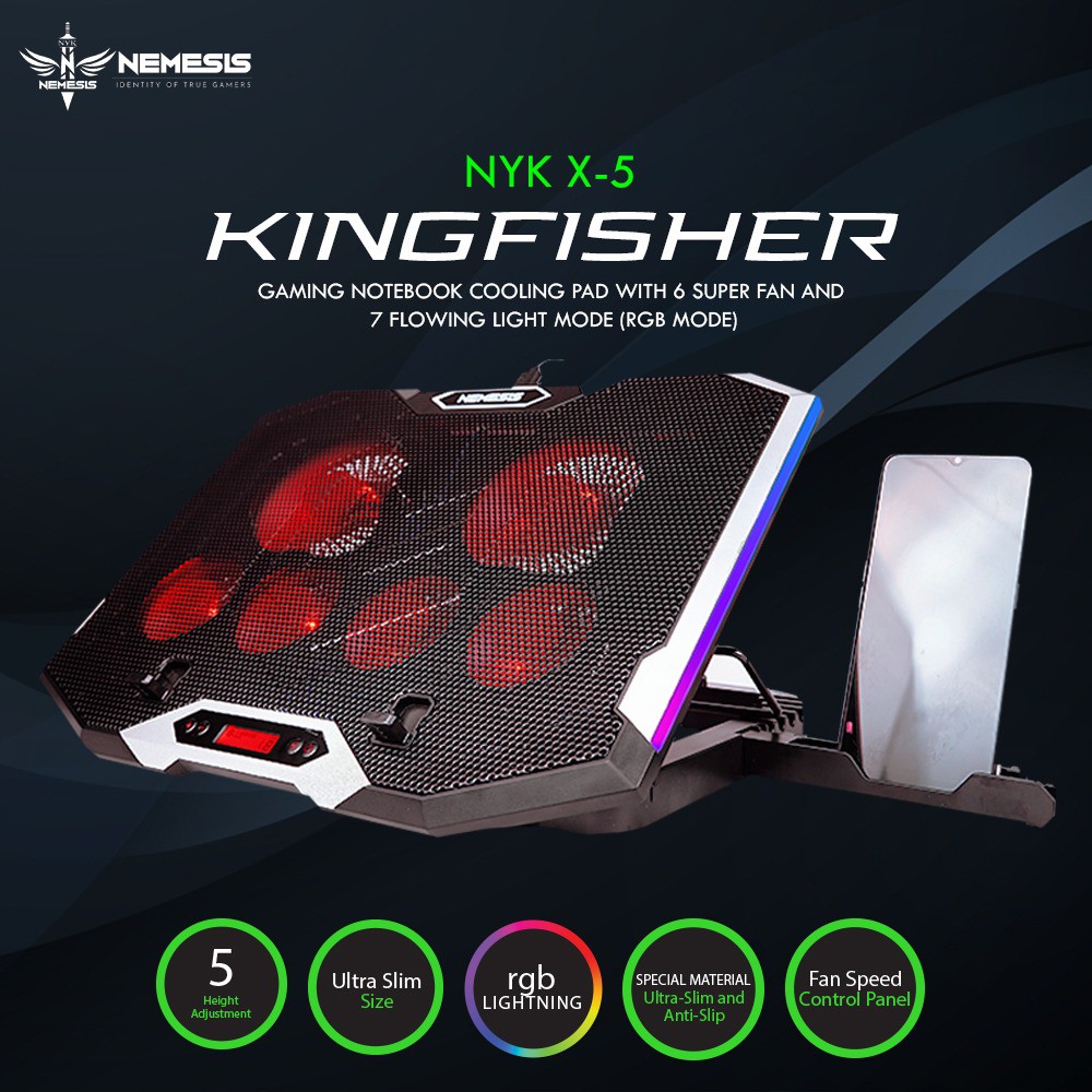 Cooling pad laptop Nyk X-5 Kingfisher 6 fan RGB - Pendingin laptop nyk X5 - Cooler fan nyk x-5