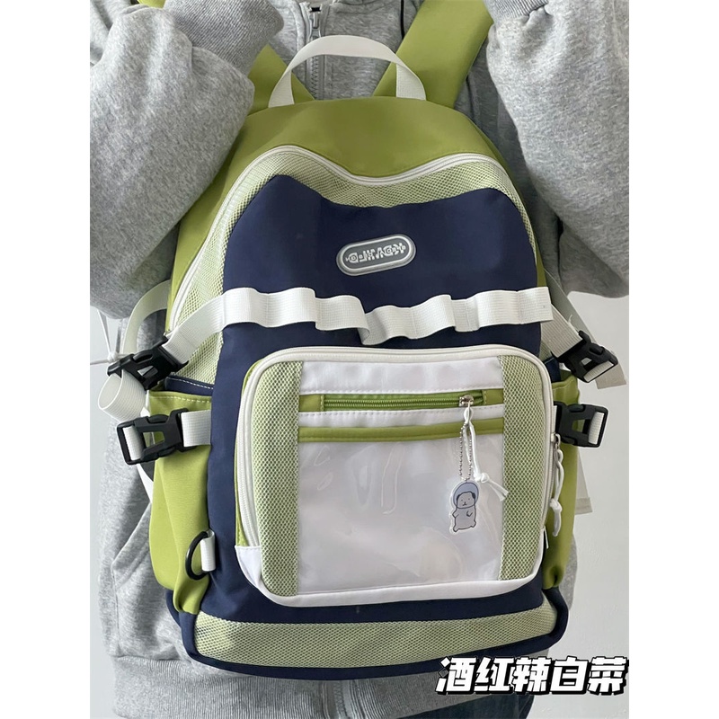 ✳▤♙Sera Matcha Hijau Jepang Kapasitas Besar Semua Pertandingan Ransel Versi Korea Warna Kontras Merek Perkakas Tas Sekolah Retro Ransel Wanita