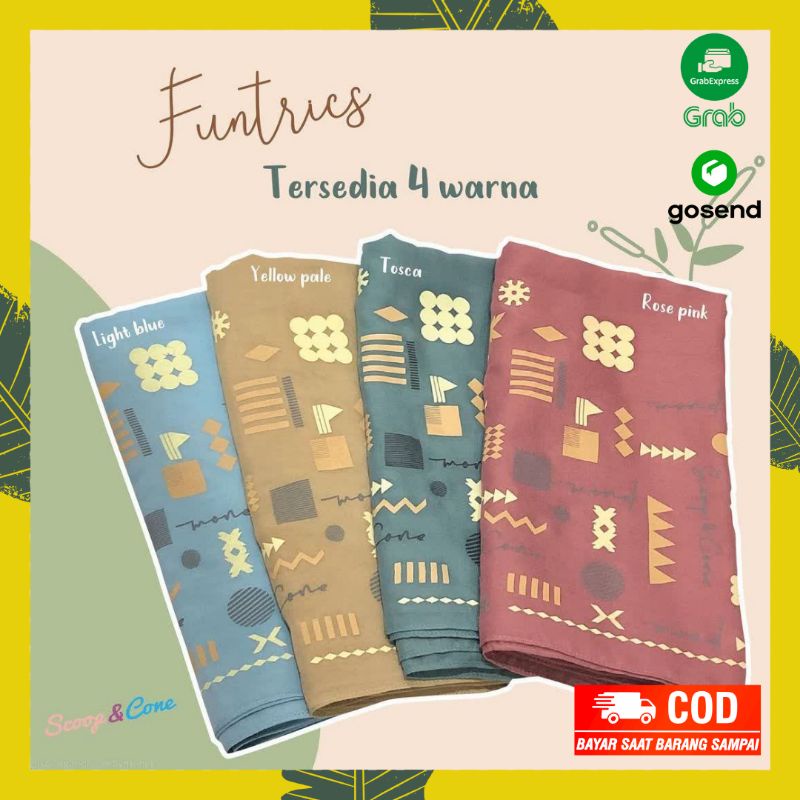 HIJAB MONEL FUNTRICS SERIES KERUDUNG ORI VOAL SEGI EMPAT MOTIF TERBARU BY SCOOPANDCONE