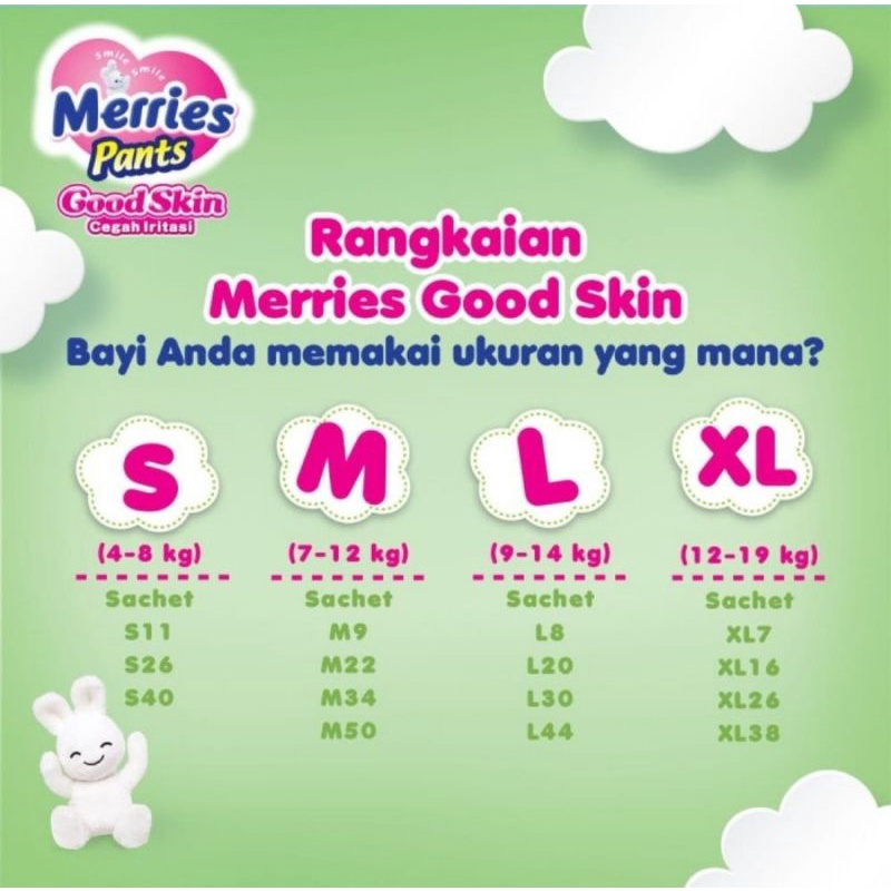 Merries Pants Good Skin S, M, L, XL, XXL/Popok Bayi Sekali Pakai