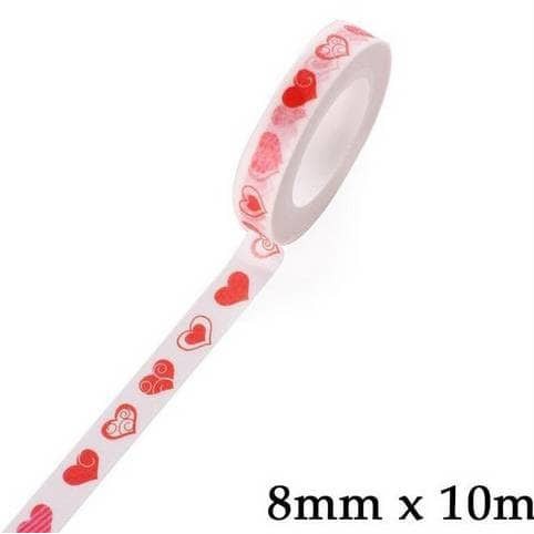 Japanese Washi Tape - Red Love Heart Pattern